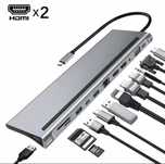 Dock 12 in 1 Adaptador Tipo-C HUB para dual HDMI 4K e RJ45