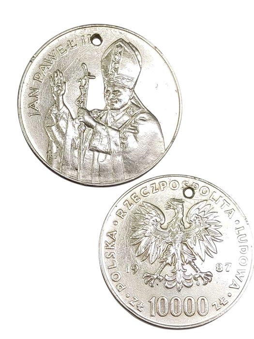 Srebrna Moneta Jan Paweł II 10000zł Rok 1987 PRL (dziurka)