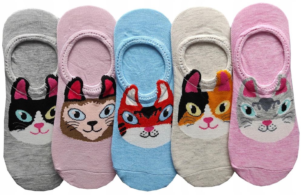 Stopki Bawełniane Damskie Koty 39-41 5-Par Silikon