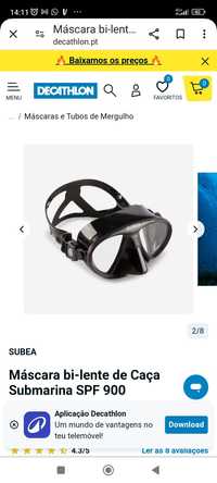 Máscara para caça submarina e apneia