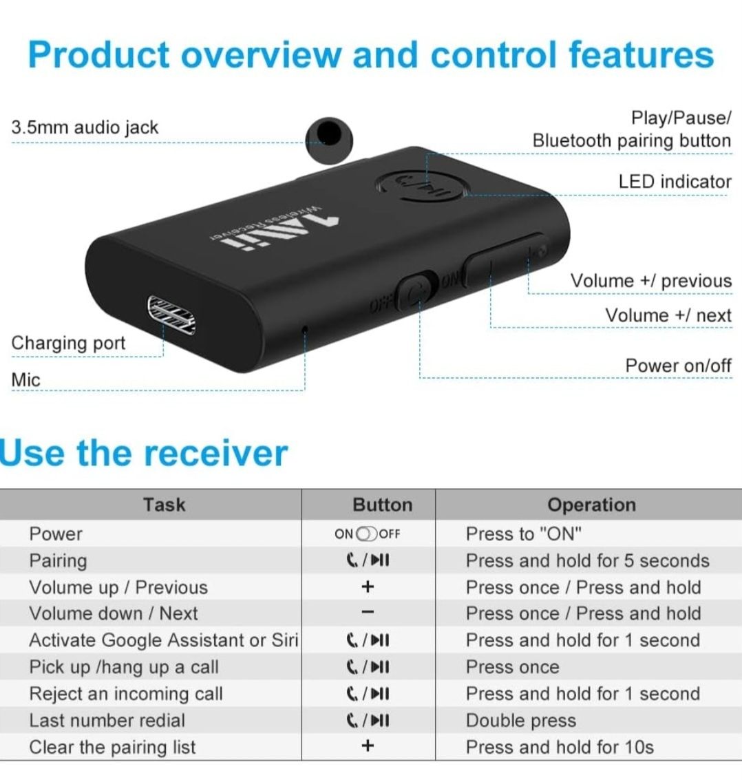 1Miilink Odbiornik Bluetooth 5.0  AUX