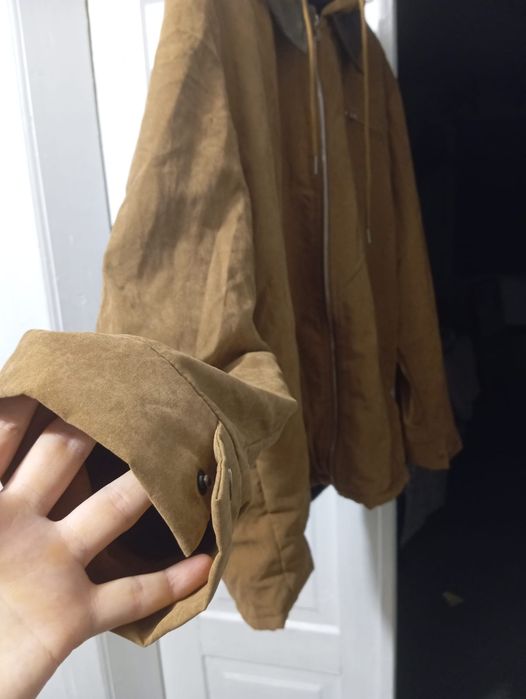 Ouku Kurtka z kapturem brązowo oliwkowa ala zamsz r. L