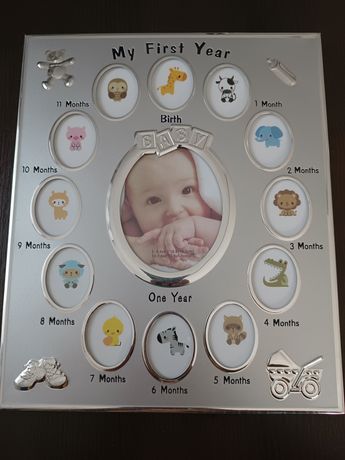 Srebrna ramka na zdjęcia dla niemowlaka mój pierwszy rok