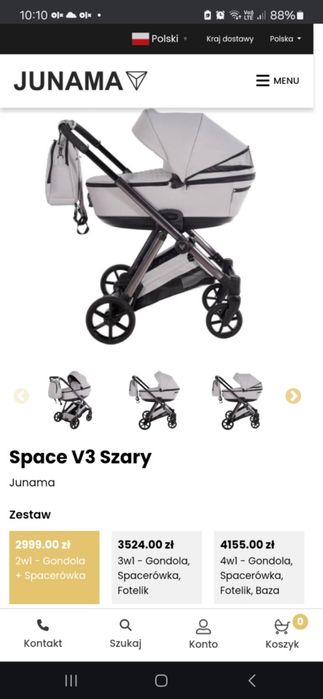 Wozek dzieciecy 2w1. Junama v3. Czarny. Nowy. Atrakcyjna cena!!
