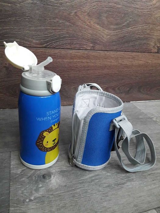 Дитячий термос для напоїв з трубочкою сталевий з чохлом 0,5л