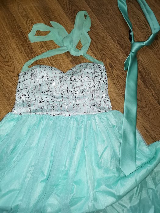 Suknia srebrno miętowa M/L na wesele