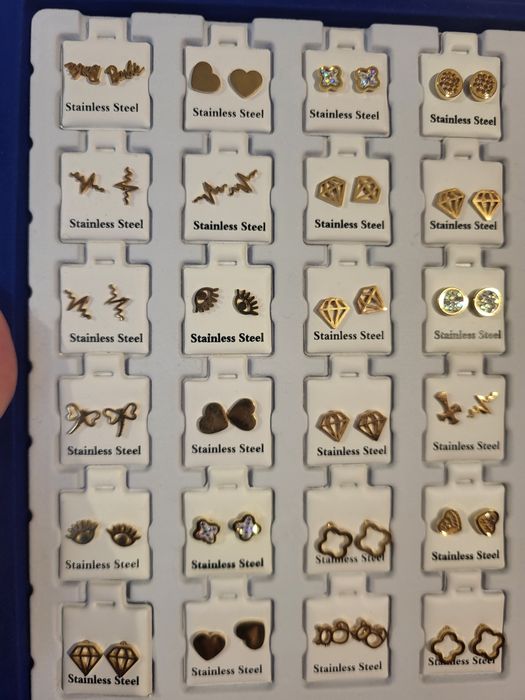 Kolczyki stal wkrętki 36par wzory