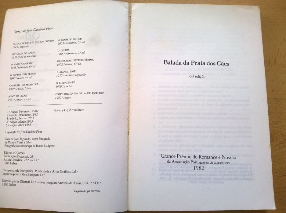 Balada da Praia dos Cães - José Cardoso Pires (portes grátis)
