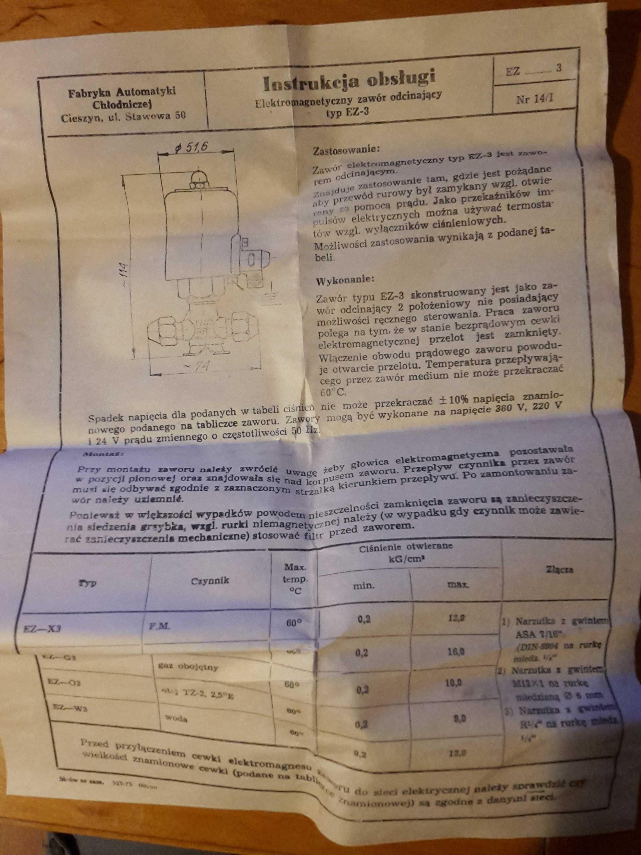 Elektromagnetyczny zawór odcinający typ EZ-3