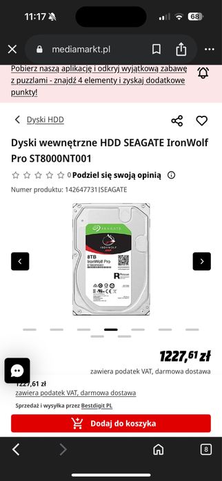Dysk wewnętrzny Seagate Iron Wolf Pro 8TB nowy okazja!