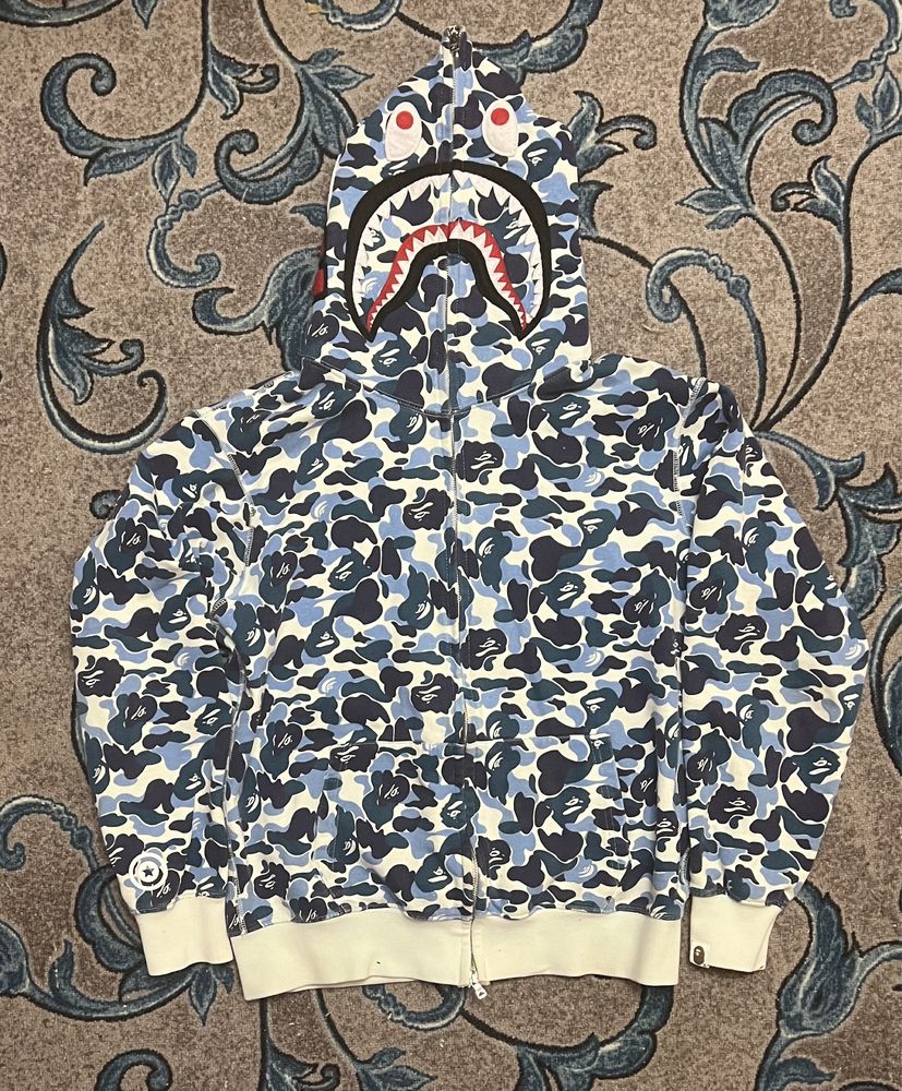 bape abc camo shark full zip hoodie blue