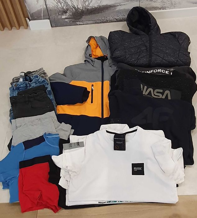 Kurtki, bluzy, spodnie dla szczupłego, same konkrety 182cm, L, 18 szt