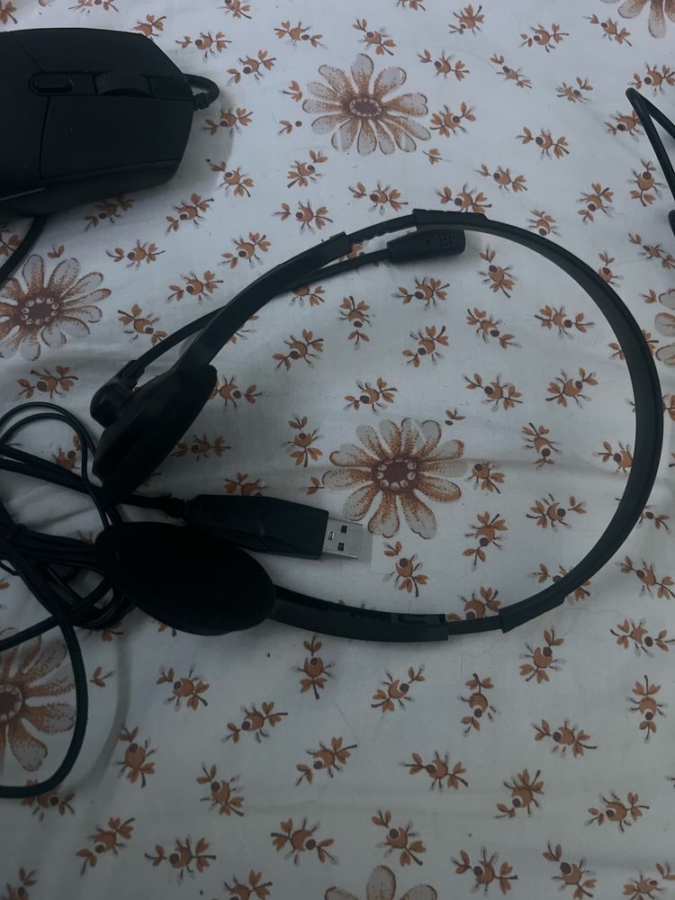 Rato e auriculares com microfone