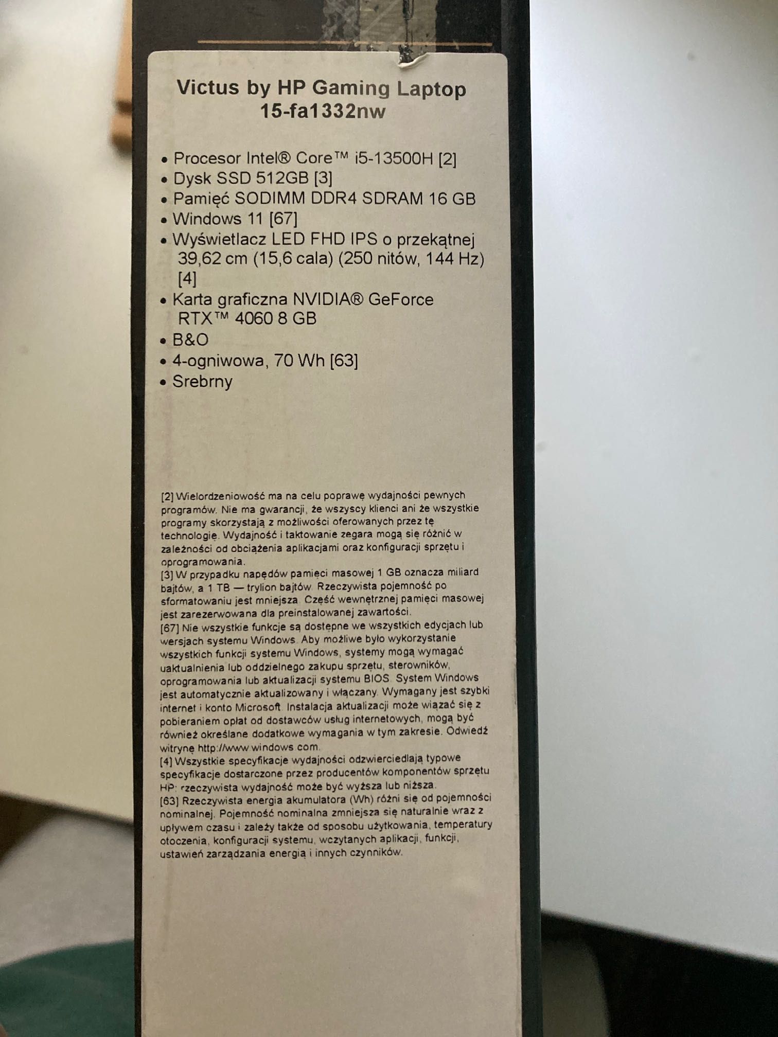 Victus 15 (15-fa1332nw): RTX4060, i5-13500H, 144Hz, 16GB RAM, 512GB
