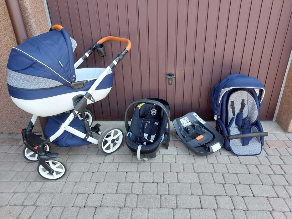 Wózek gondola, spacerówka, fotelik cybex aton 5 z bazą isofix