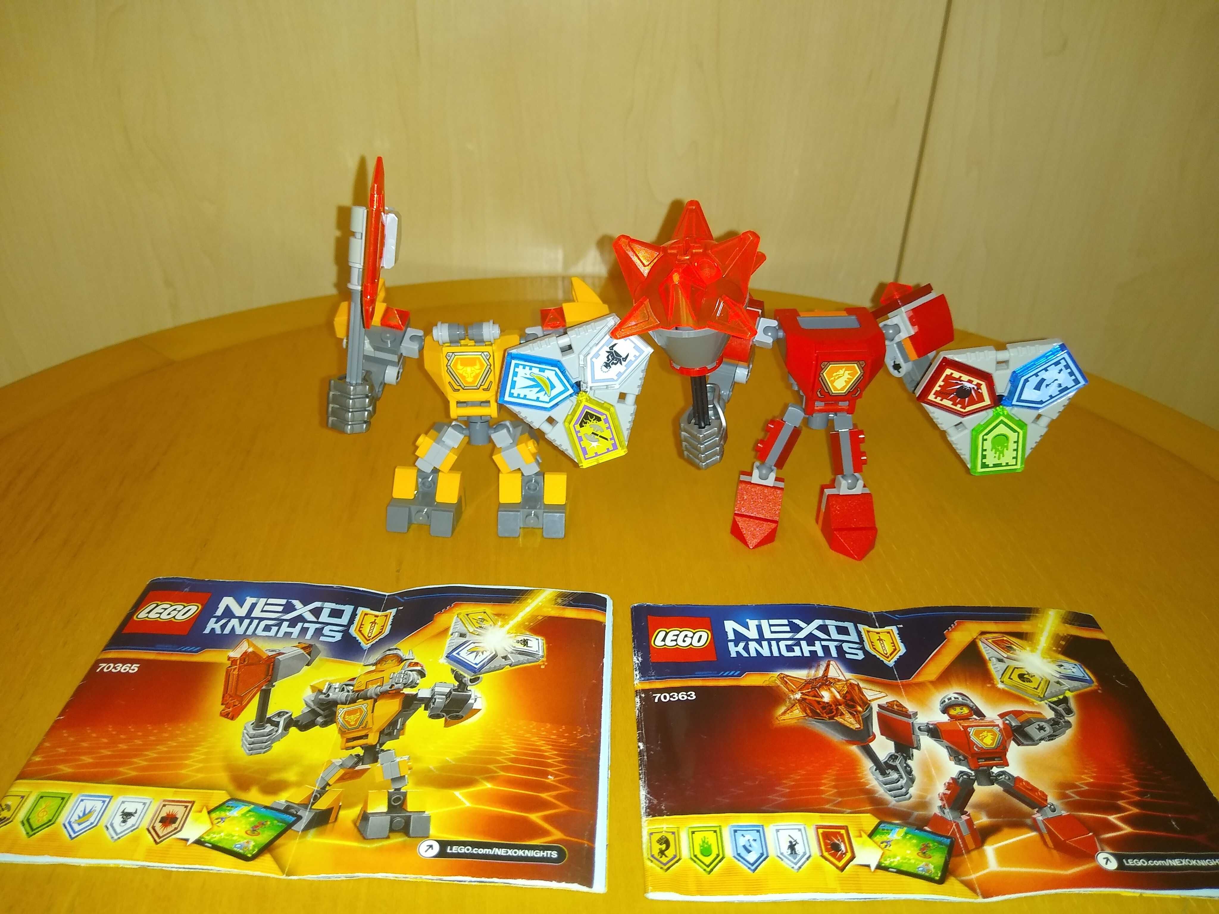 Dwa zestawy LEGO NEXO Knights 70363 i 70365 zbroje Axl 'a i Macy 'ego