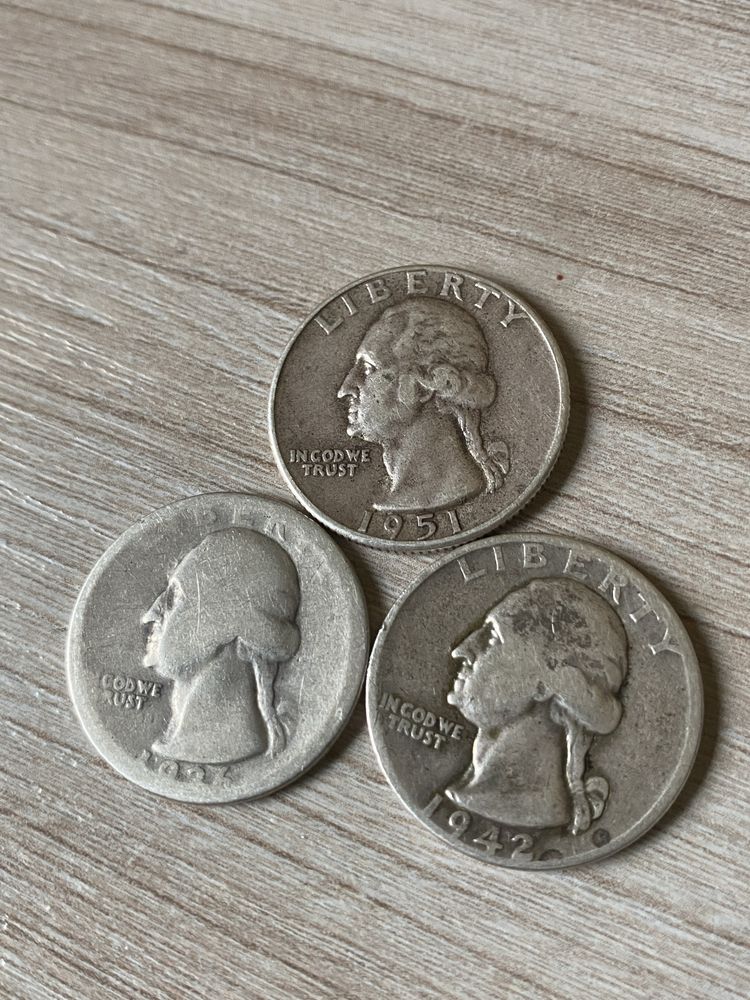 3x quarter dollar 1951,1942,1936 Srebro USA