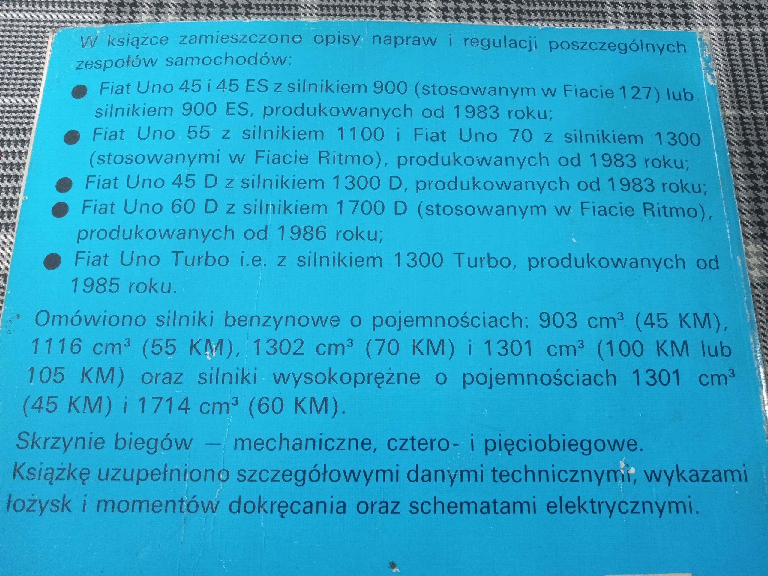 Fiat Uno Benzyna Diesel Turbo I.e. Obsługa I Naprawa Instrukcja Auto