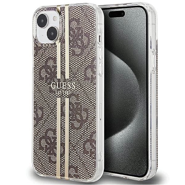Etui Guess IML 4G Gold Stripe na iPhone 15 Plus / 14 Plus - brązowe