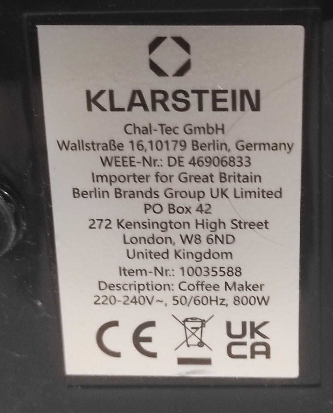 Кавоварка Klarstein Arabica 800W глечик термос EasyTouch Control