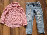Reserved koszula w kotek spodnie jeansy dla dziewczynki 110/116