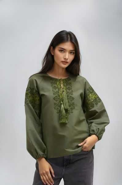 Bluzka wyszywanka Ukraińska kolor khaki patriotyczna r.S