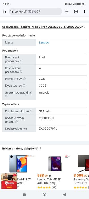 Tablet LENOVO YT3-X90L z projektorem