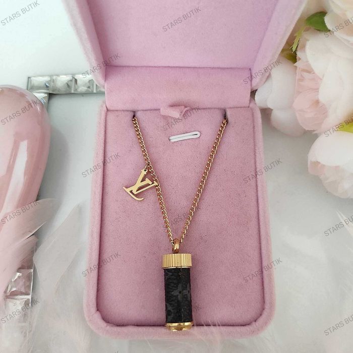 Długi łańcuszek naszyjnik L*V flakonik epileather stal 316L unikat