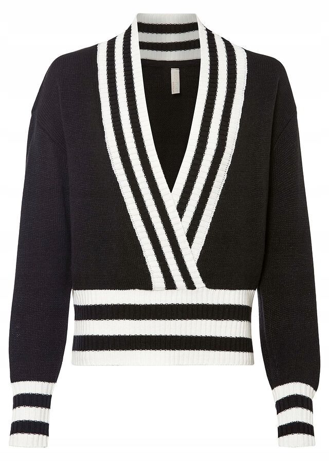 B.P.C sweter kopertowy czarny z paskami ^48/50