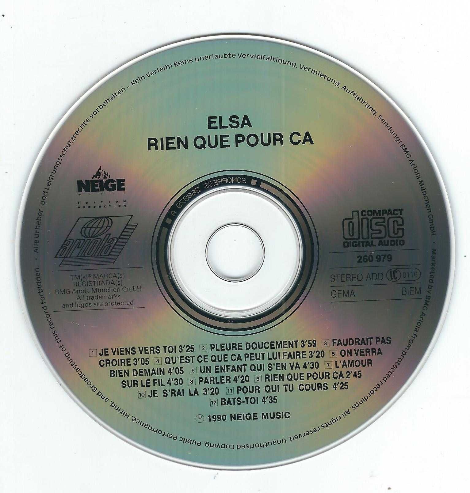 CD Elsa - Rien Que Pour Ca ... (1990) (Ariola)