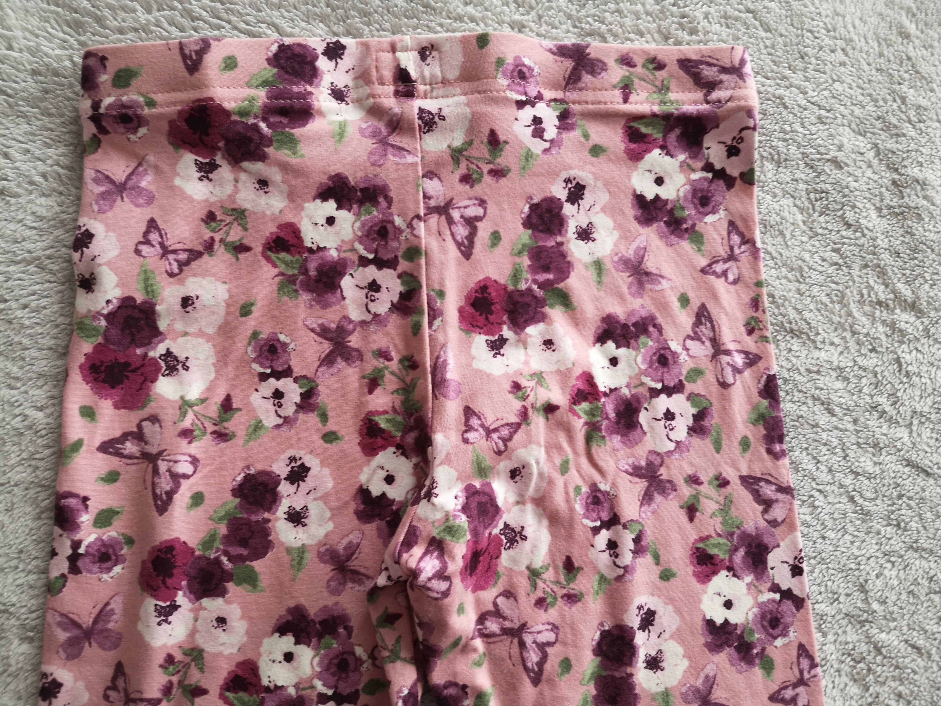 Różowe spodnie legginsy w kwiaty kwiatki bratki F&F 134 jak nowe