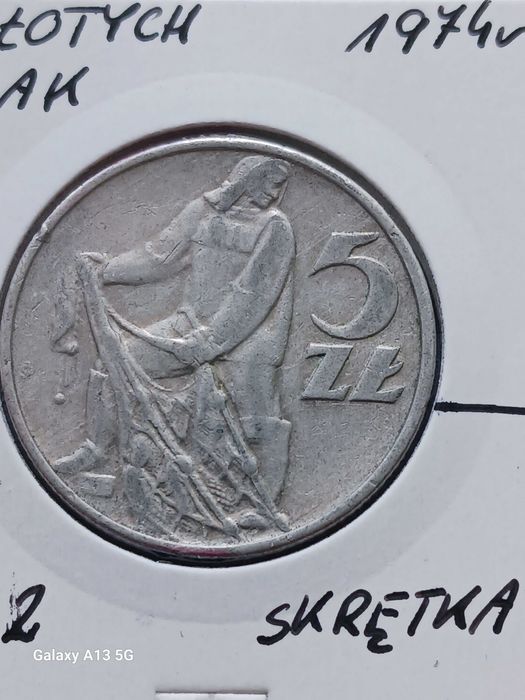 5 Złotych Rybak 1974 r. -PRL - nr. 2 - Skrętka