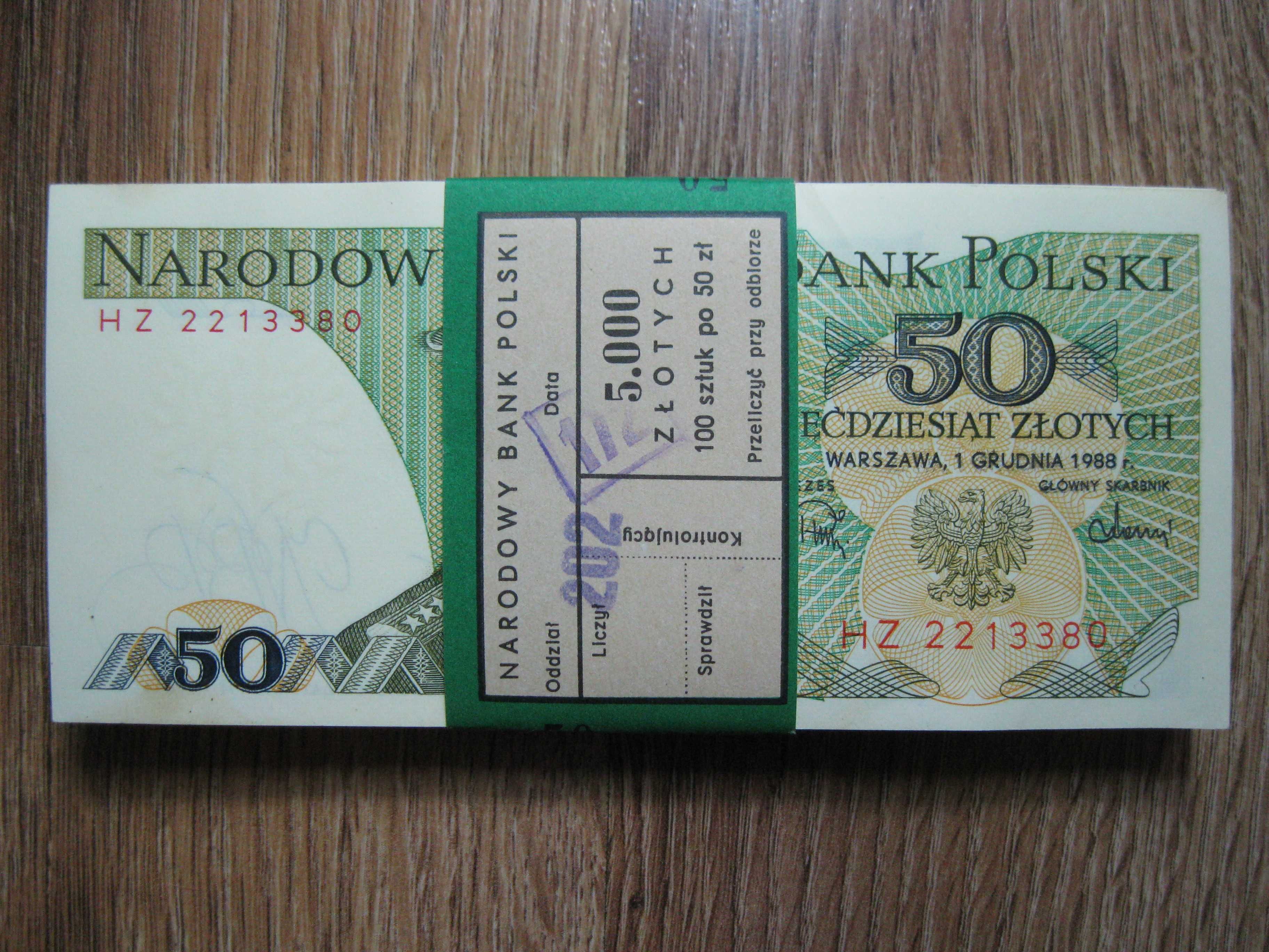 Paczka bankowa 50 złotych 1988 rok seria HZ Świerczewski