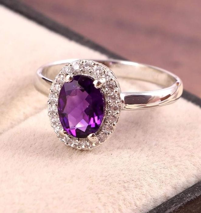 Pierścionek Ametyst z kryształami kwarcu
