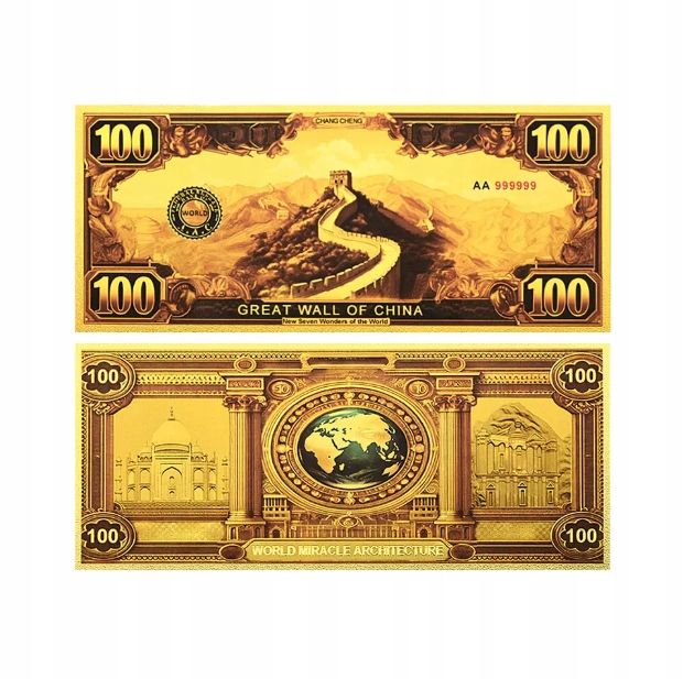Złote Banknoty Kolekcjonerskie 7 Cudów Świata Komplet UNC