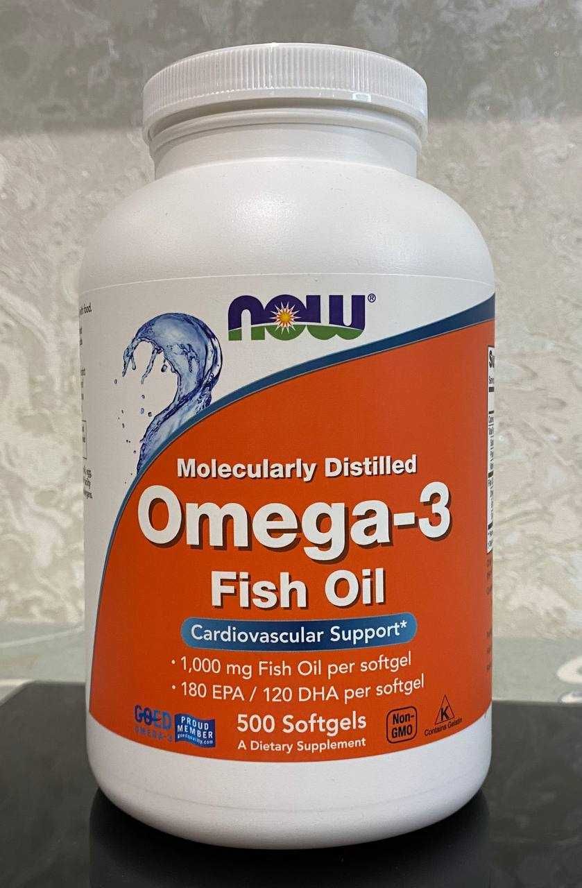 Omega 3 1000 мг 500 капсул, Now Foods, Омега 3 США, Нау Фудс Рыбий жир