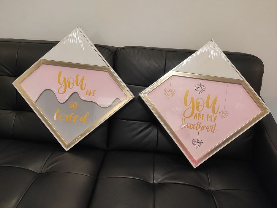 ## 2x NOWE Obraz Diament 35x40cm różowe szare Glamour ##