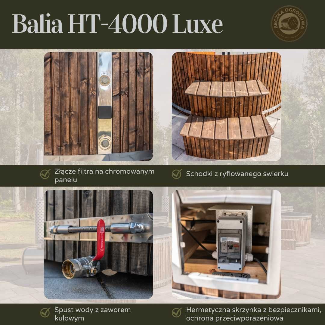 Balia ogrodowa z hydromasażem | Jacuzzi | LED | Piec | 200 cm | NOWOŚĆ