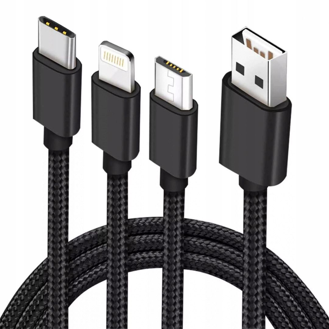 Kabel USB 3w1 USB-C + Micro USB + Lightning iPhone 1,2m ładowania