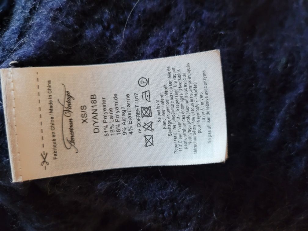 Granatowy sweter oversize wełna alpaka premium American Vintage