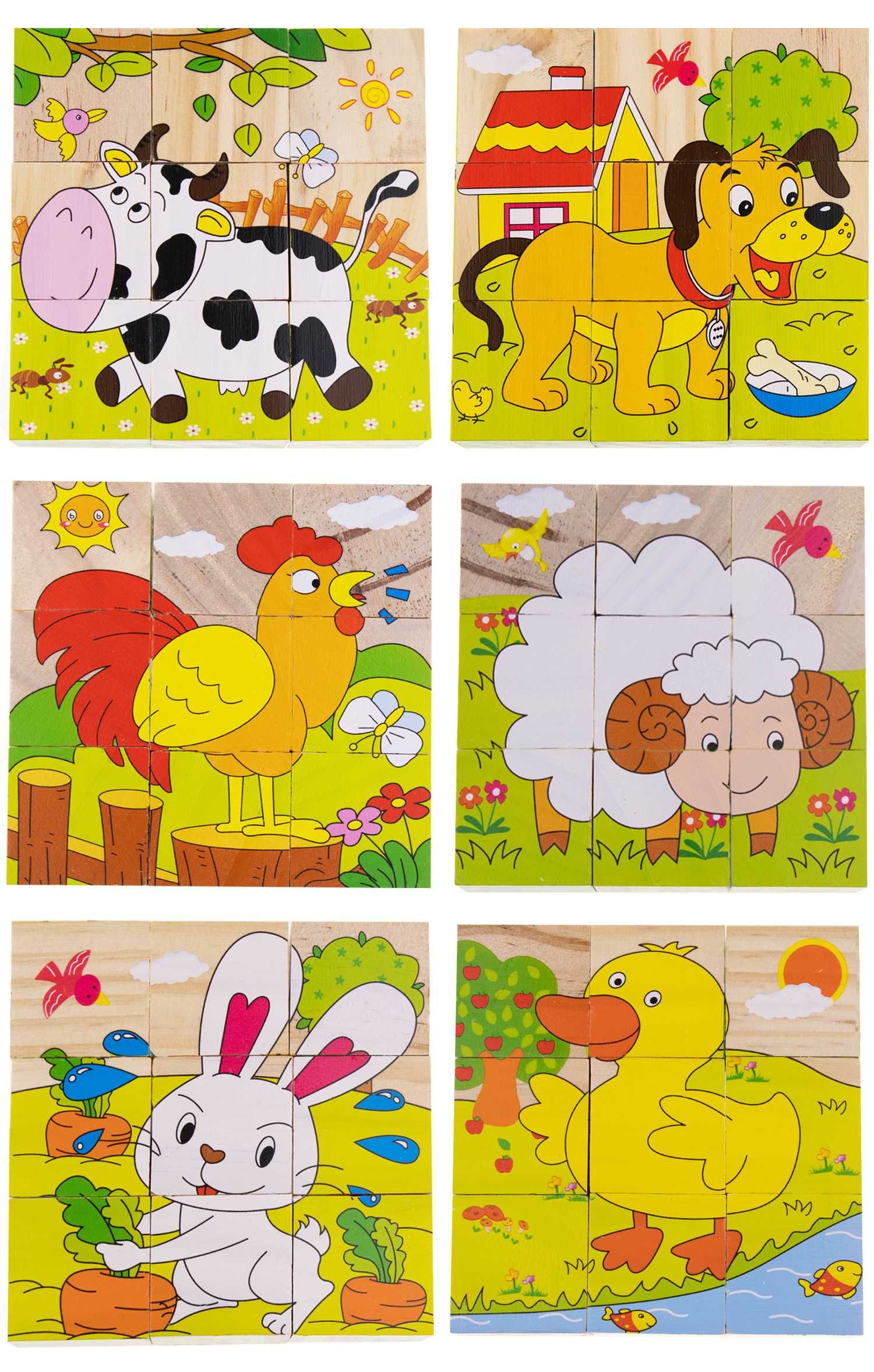 Klocki puzzle drewniane dla dzieci zestaw 15 kompletów NA GIEŁDĘ targ