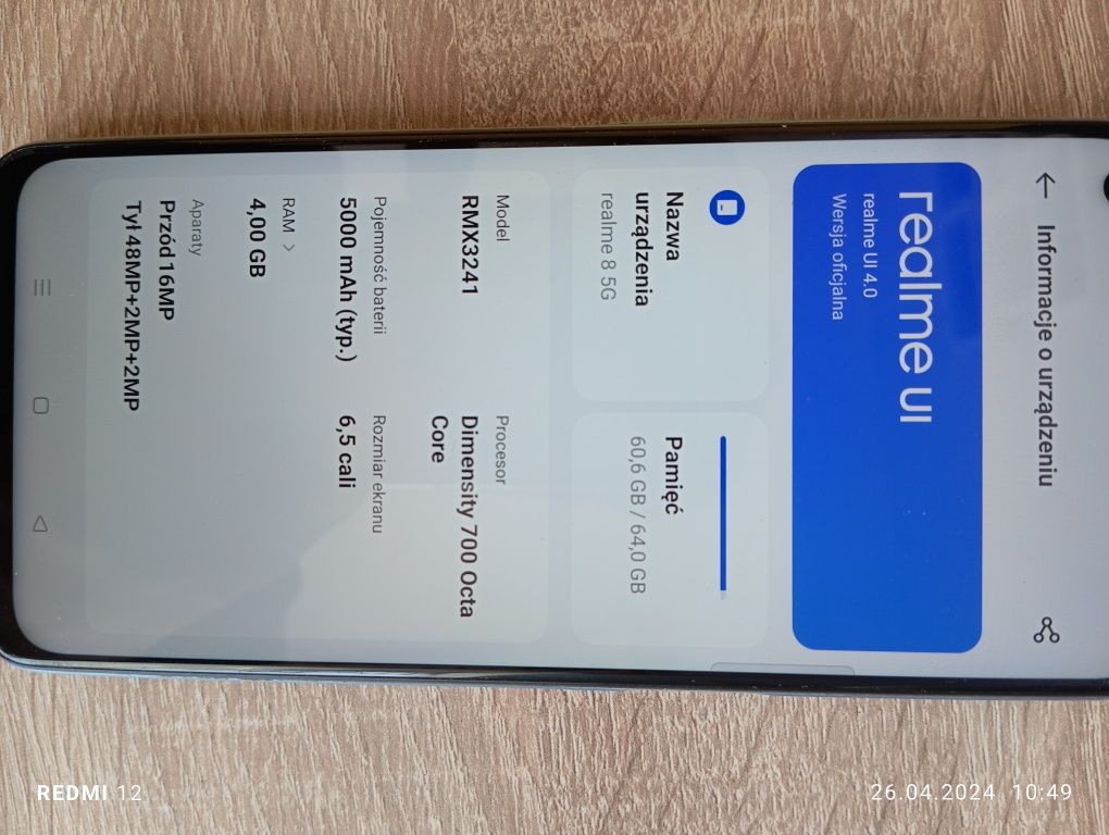 Sprzedam telefon marki realne 8 5G