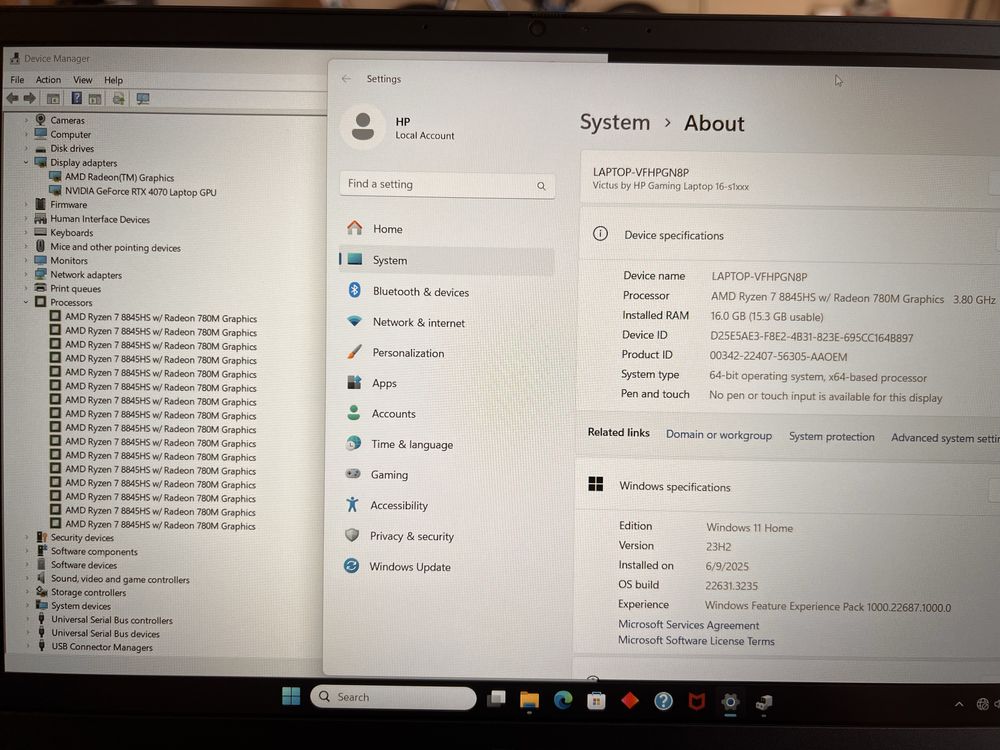 HP Ноутбук HP Victus 16-s1023dx Rtx 4070 16/1tb ryzen 7-8845hx