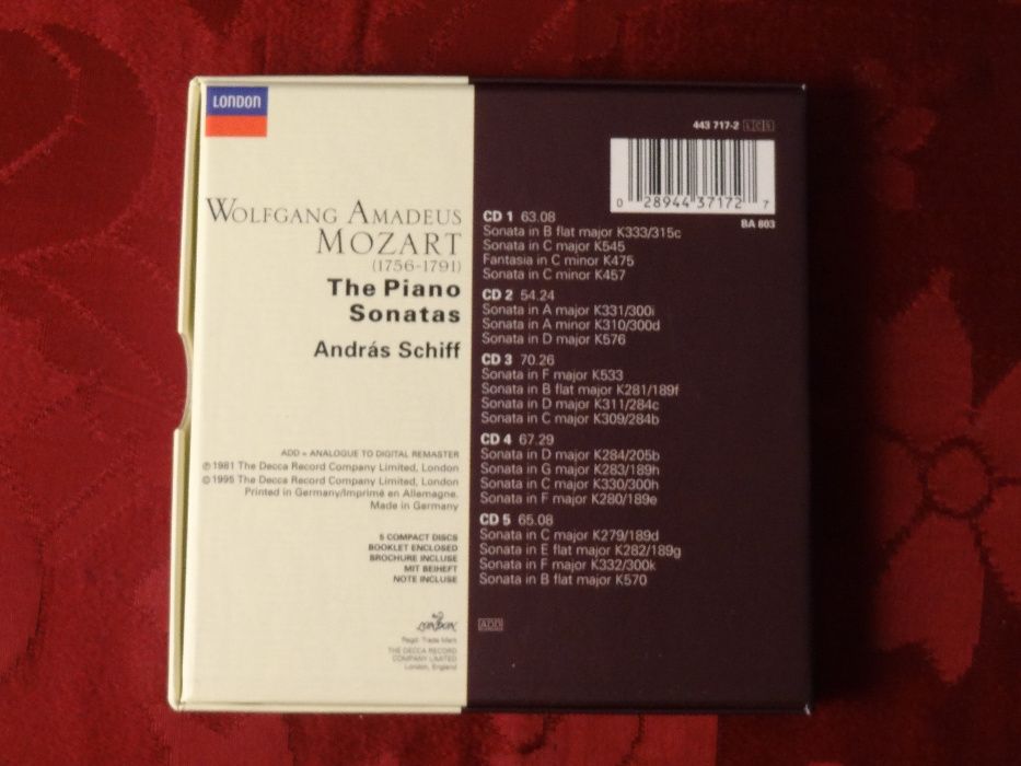 MOZART, W. A. – András Schiff ∟ The Piano Sonatas | Decca – 5 CD's