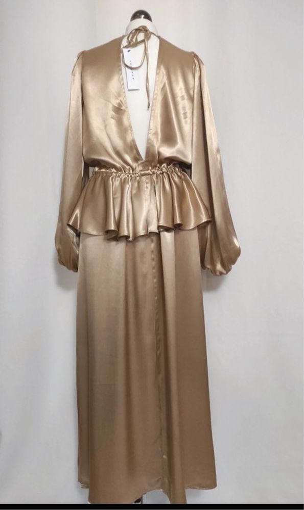 Topshop złota satynowa sukienka midi 42 xl wiskoza