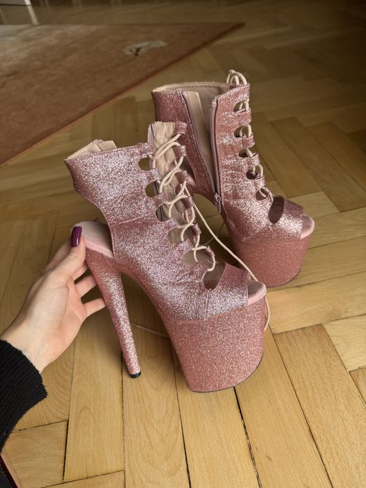 Buty exotic pole dance 20cm różowe brokatowe