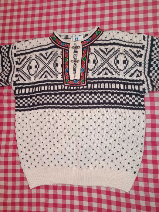 Sweter 100% wełna męski norweski rozmiar L