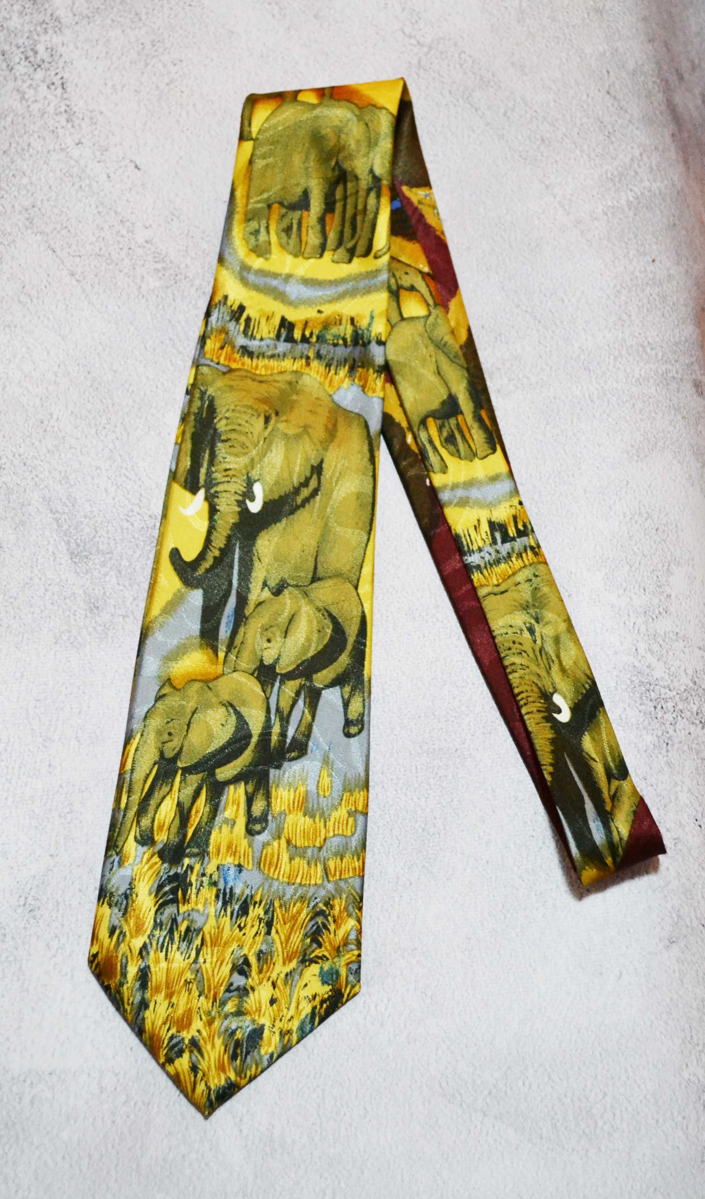 Męski krawat Etno Słonie Out of Africa Handmade