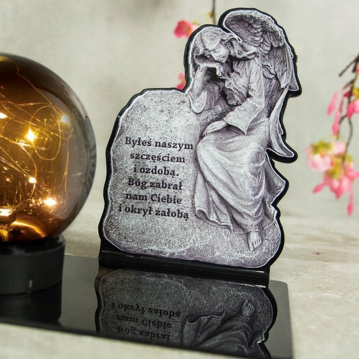 Solarny znicz led statuetka na cmentarz grób duża +2 x świeca led