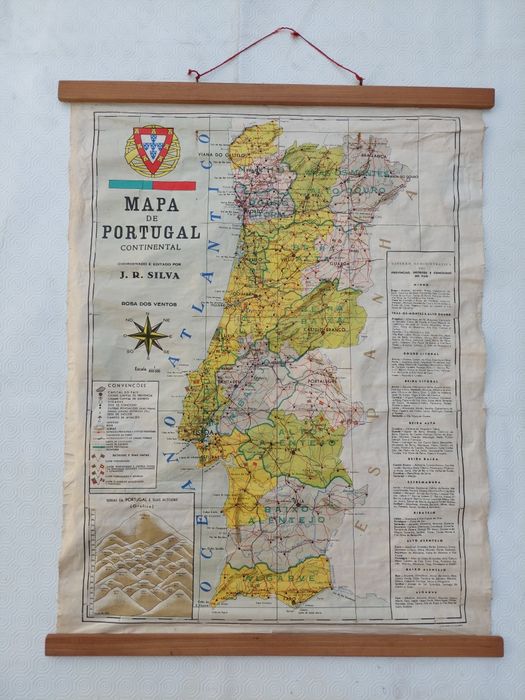 Mapa Portugal Continental J.R SILVA - Antigo Década 50/60